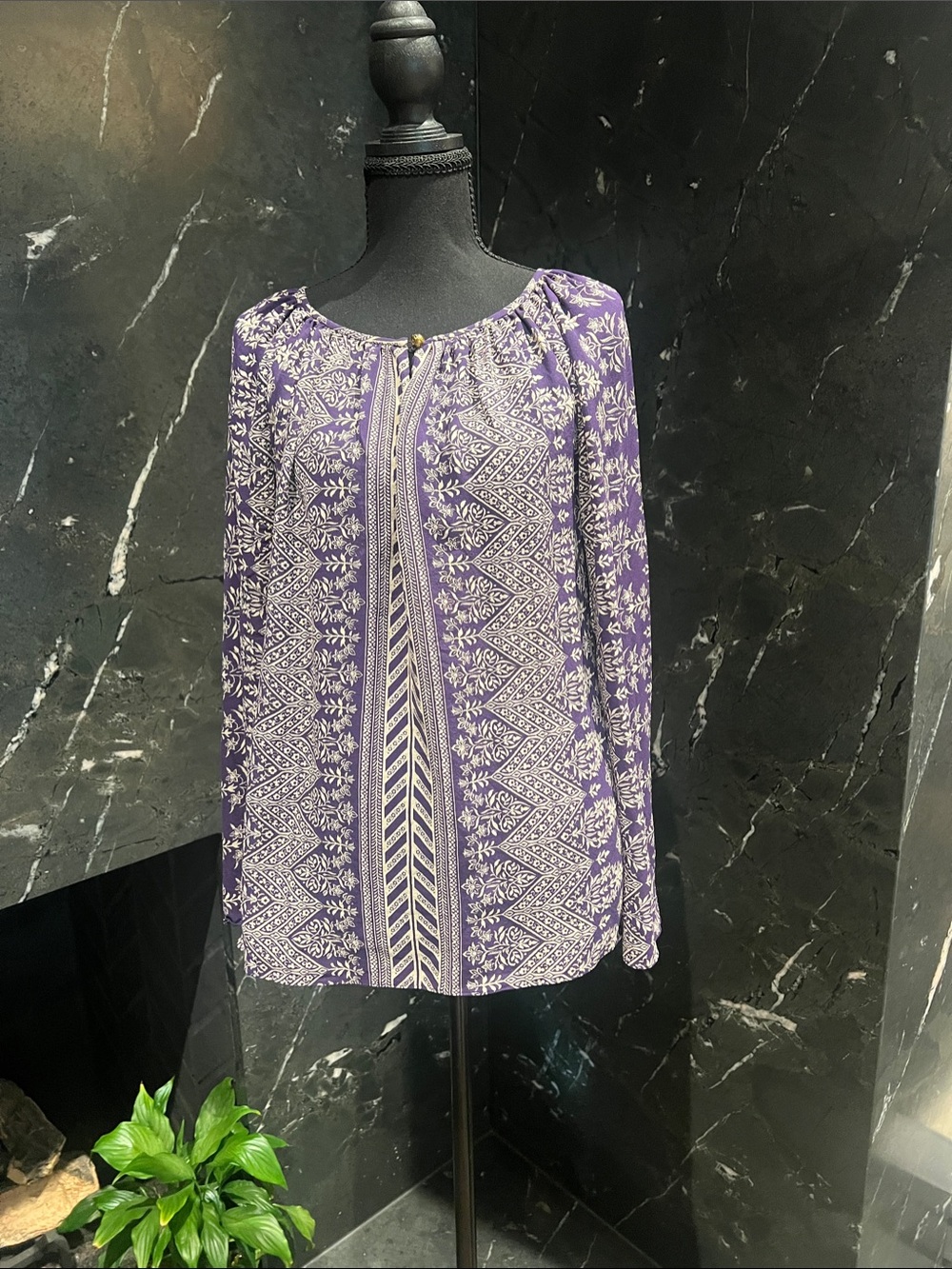 Tory Burch Purple Printed Long-Sleeve Tunic Blouse